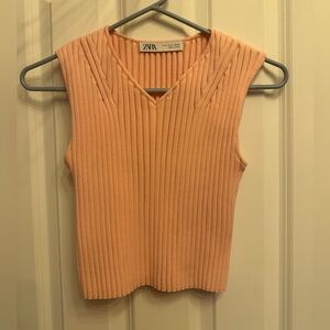 Zara Peach Ribbed Crop Top